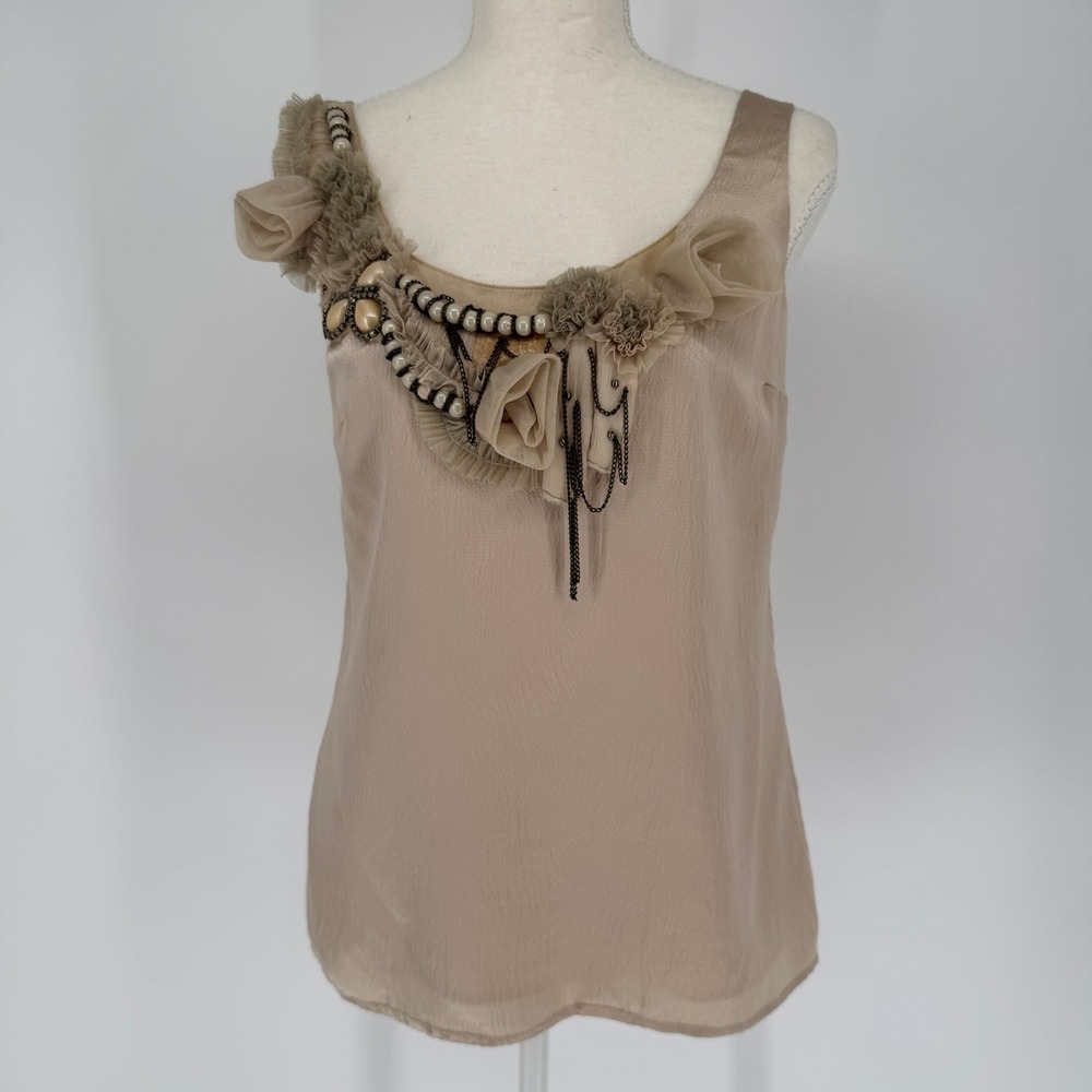 Vintage Corey Lynn Calter Silk Tank Top 2 Bead Embellished Coquette Romantic Y2K